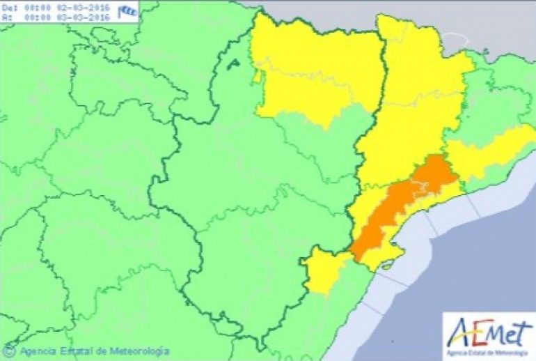 Aviso amarillo por viento en Huesca y el Pirineo y nevadas en el Pirineo