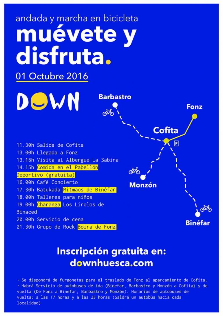 Abiertas las inscripciones de la I marcha popular del 1 de octubre entre Cofita a Fonz para celebrar los 25 años de Down Huesca