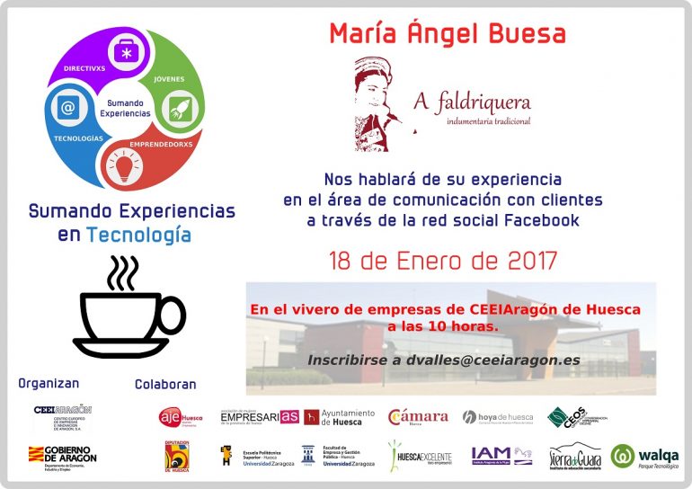 Tertulia con María Ángel Buesa, de A faldriquera indumentaria tradicional, en el CEEI Aragón en Huesca