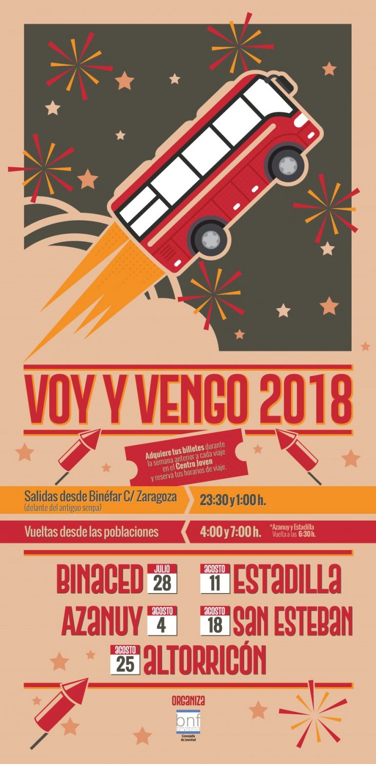 El autobús “Voy y Vengo” de Binéfar comienza su ruta el 28 de julio con las fiestas de Binaced