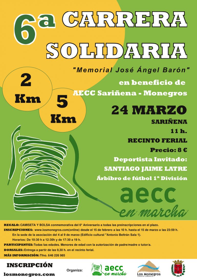 Cuenta atrás para la VI Carrera Solidaria en beneficio de la Asociación contra el Cáncer Sariñena-Monegros