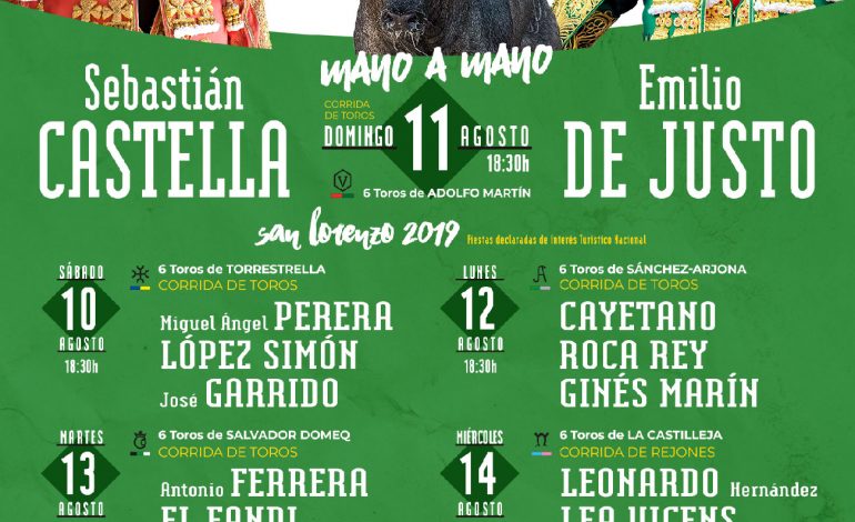 Castella, De Justo y Adolfo Martín, protagonistas de la cartelería de la feria taurina de Huesca