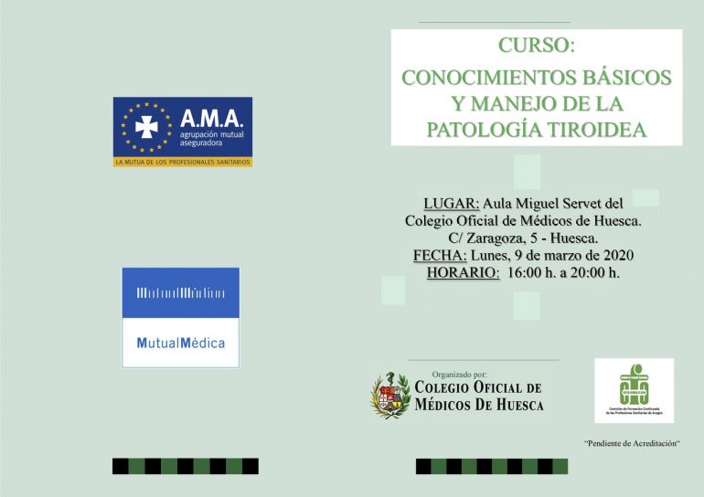 El Colegio de Médicos de Huesca organiza un curso de conocimientos básicos y manejo de la patología tiroidea