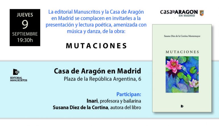 PRESENTACIÓN EN LA CASA DE ARAGÓN EN MADRID DEL LIBRO MUTACIONES, de Susana Diez de la Cortina Montemayor