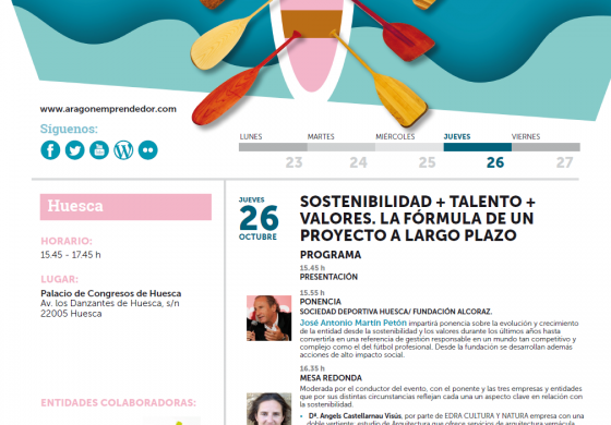 La S. D. Huesca, Atades y Edra Arquitectura expondrán en el SIE Huesca su experiencia en torno a la sostenibilidad, el talento y los valores