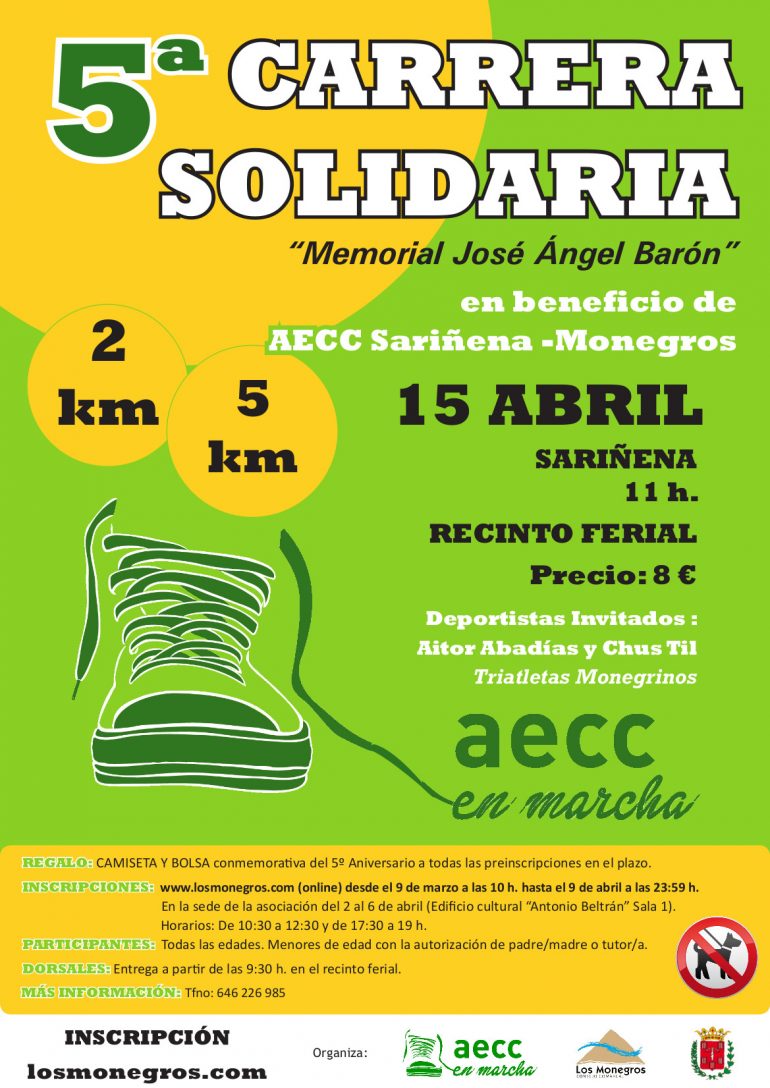 Plazo abierto para inscribirse a la V Carrera Solidaria en beneficio de la Asociación contra el Cáncer Sariñena-Monegros