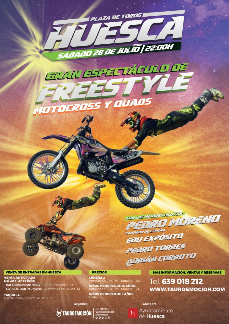 Tauroemoción programa el espectáculo Freestyle motocross y quads en Huesca como previa a la feria taurina