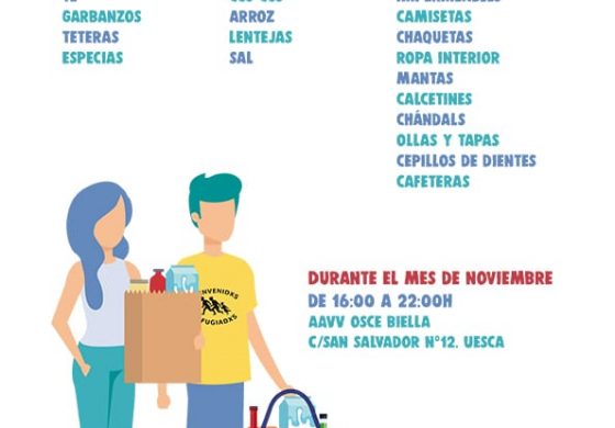 Bienvenidxs Refugiadxs Huesca organiza una campaña de recogida de alimentos, ropa y enseres